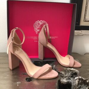 Vince Camuto Women's Pink Beige Suede Ankle Strap Heels size 7.5 Style Mairana